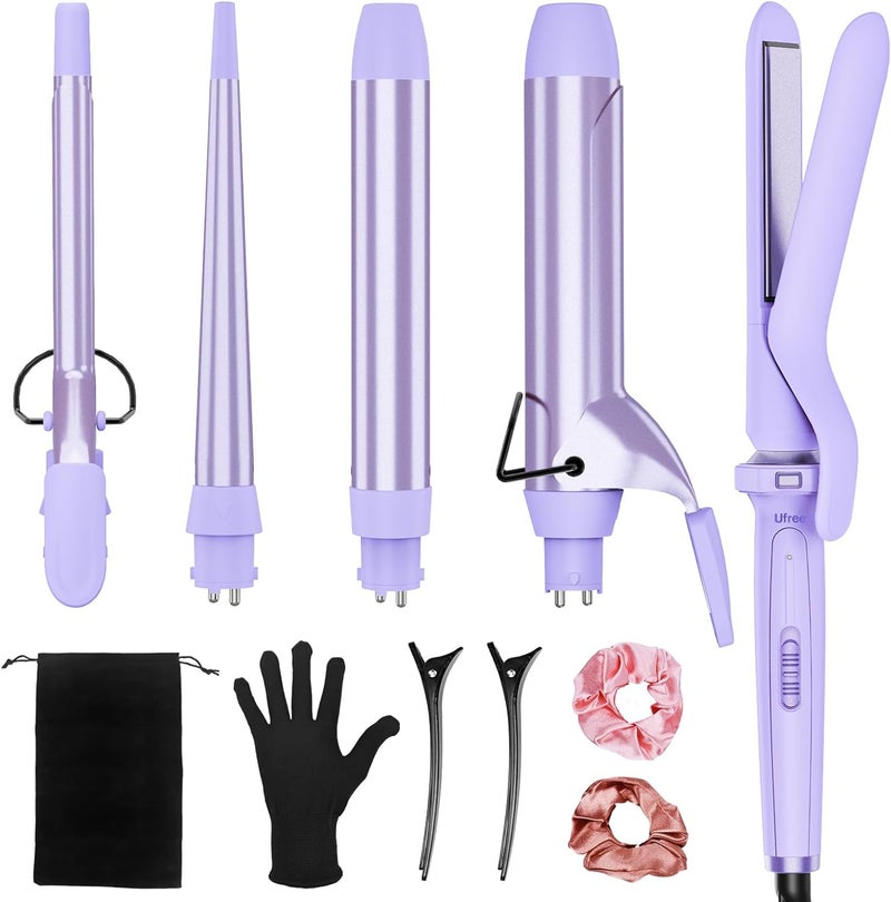 UFREE Birthday Gifts for Women, 5 in 1 Curling Iron with Interchangeable Ceramic Barrels (0.35"-1.25"), Curling Wand Set with Flat Iron Hair Straightener, Instant Heat Up, Dual Voltage Hair Curler - Image 1